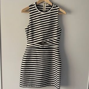 Express Black and White Stripped Zipper Back Dress